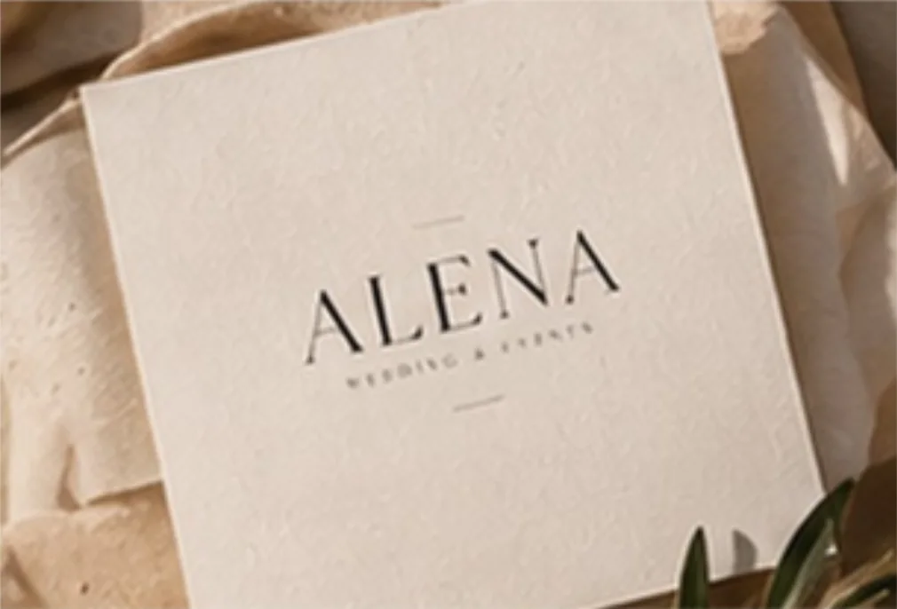 Tarjeta de papelería de ALENA sobre lino